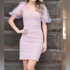 Chic Lilac Puff Sleeve Mini Dress